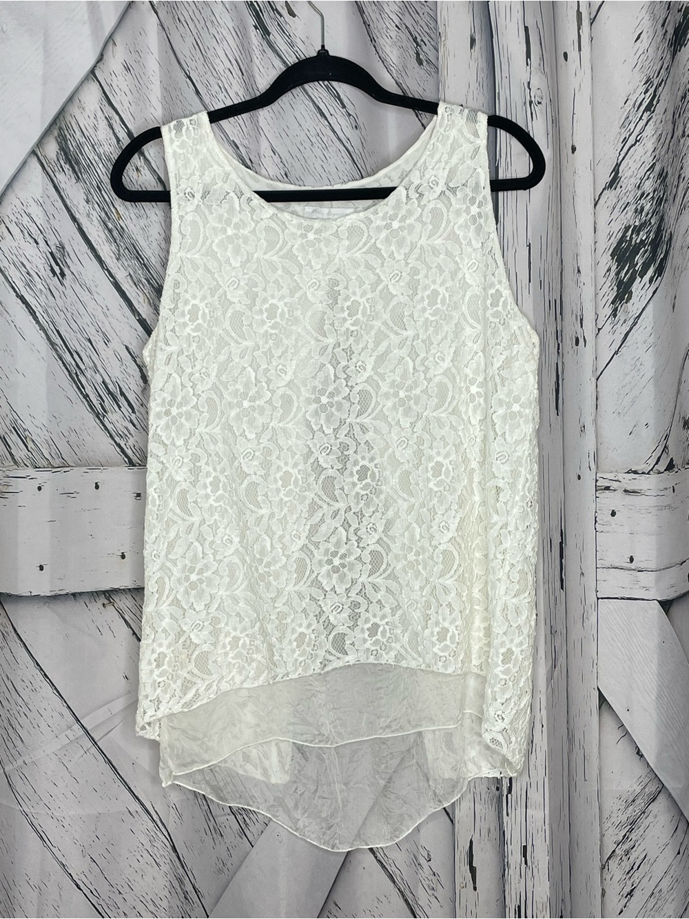 Dolce Ragazza Silk Tank Top w/Lace Overlay M